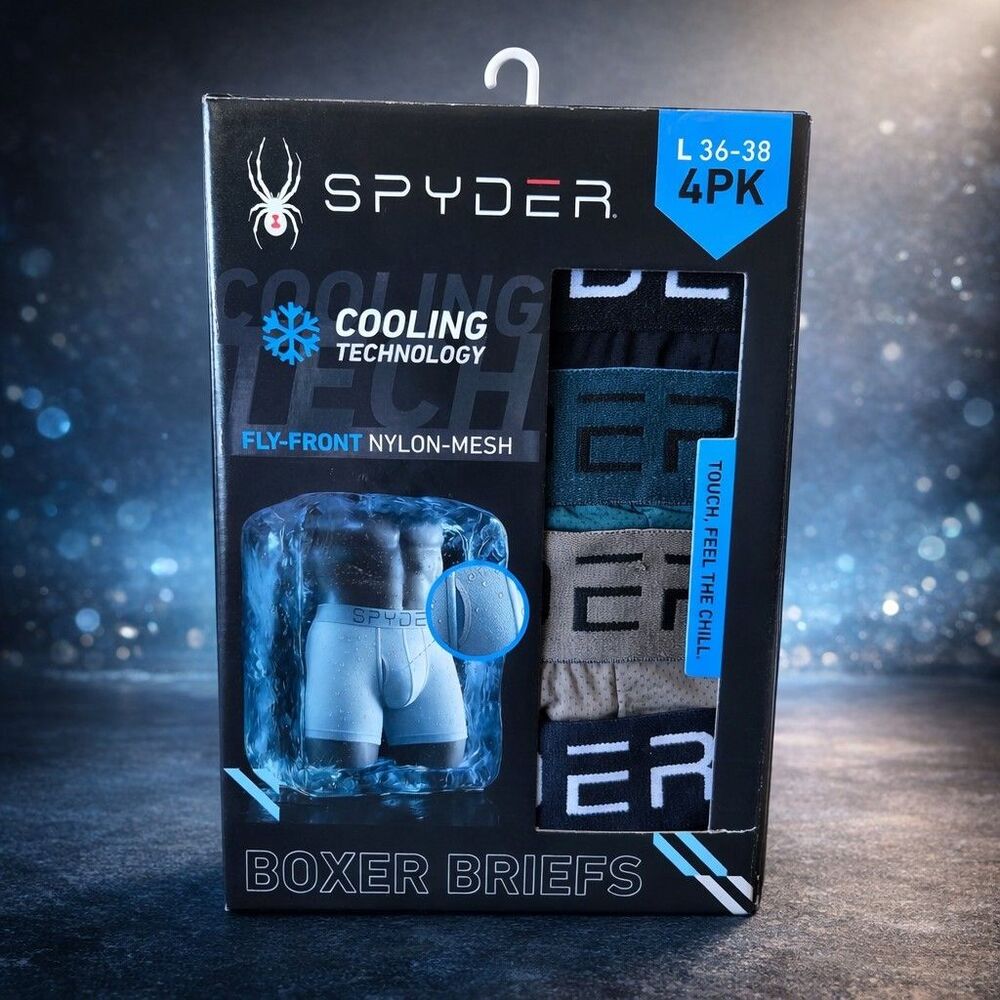 Spyder 4 Pack Boxer Briefs Nylon Mesh Cooling Technology Sz L 36-38